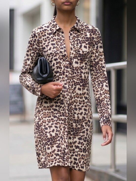 BCBGMaxAzria Dresses & Skirts - BCBG Leopard Print Shirt Dress Midi Button Front Effortless Cool Neutral Chic
